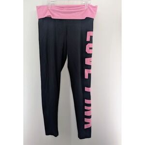 Victoria's Secret PINK Leggings Black Foldover Waist Yoga Pants Large Y2K